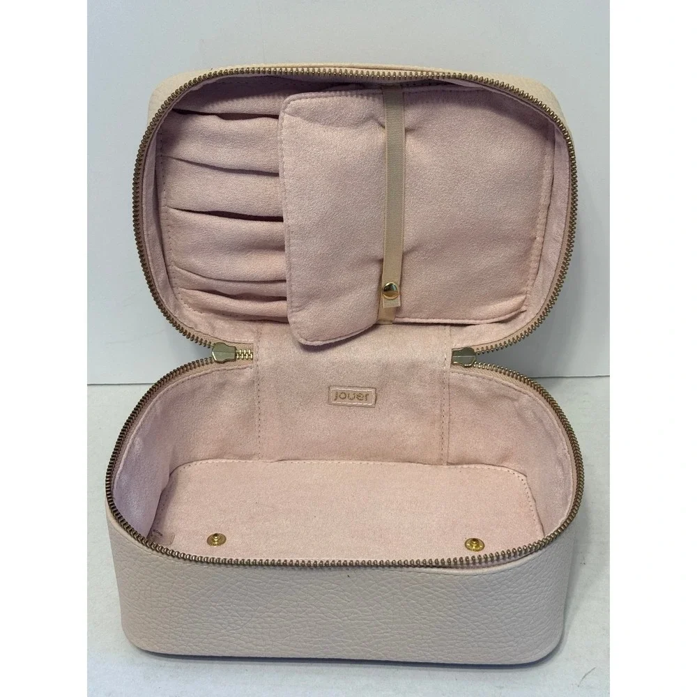Jouer Cosmetics Deluxe Leather train Case makeup travel bag Pink NEW